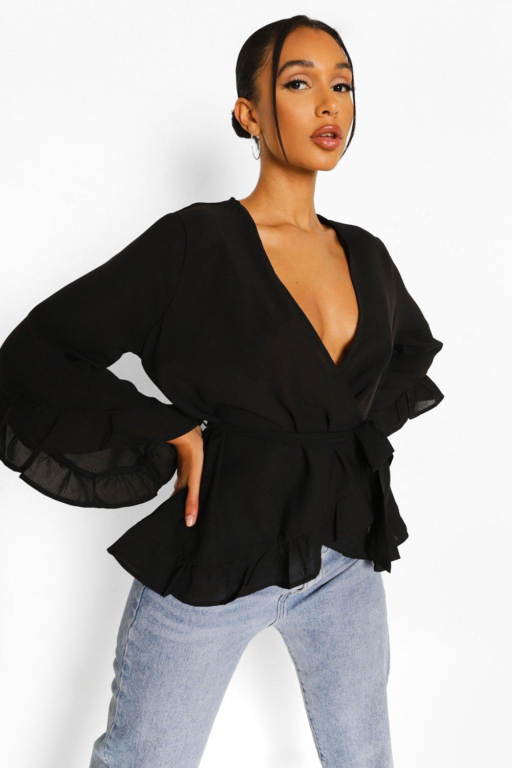 ruffle hem wrap blouse