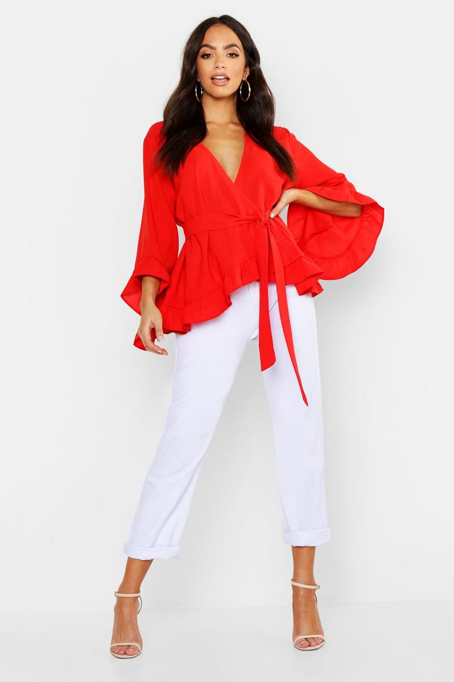 Red Wikkel Blouse Met Ruches image number 1