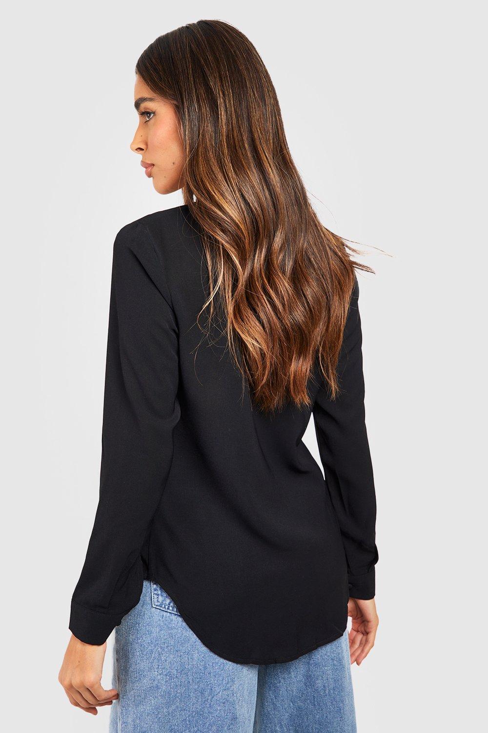 Long sleeve 2024 black blouse womens