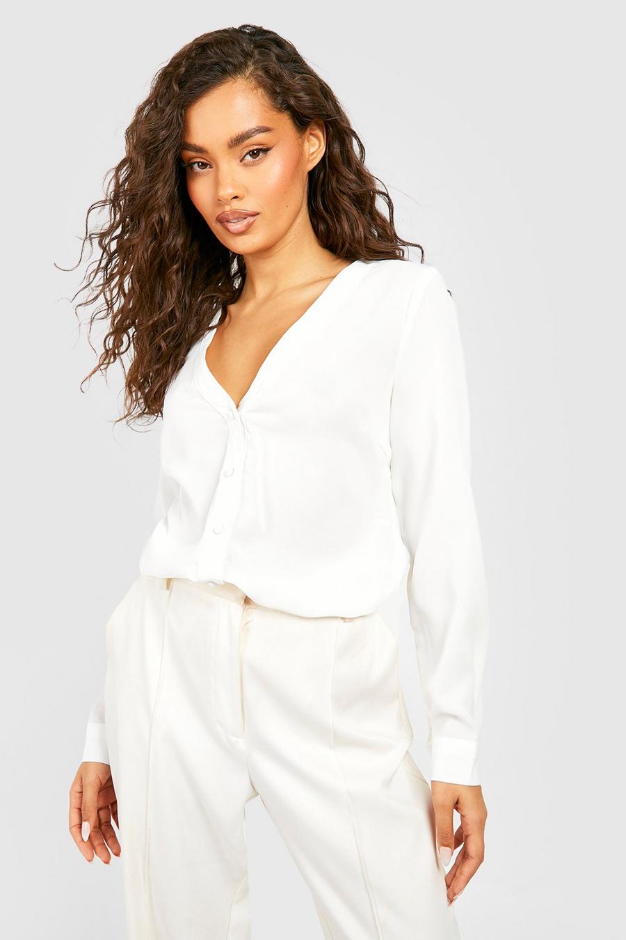 Bluse mit V-Ausschnitt, Weiß blanc