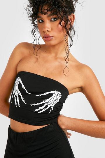 Halloween Skeleton Hands Bandeau + Skirt Two-Piece black