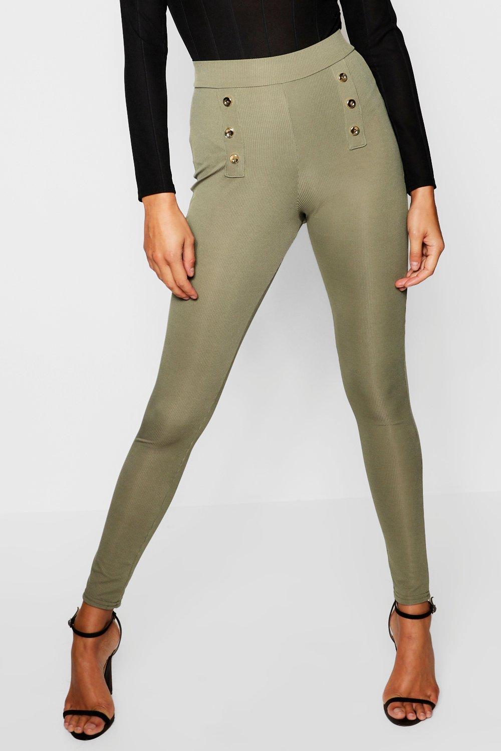 Gold Button Ribbed Leggings