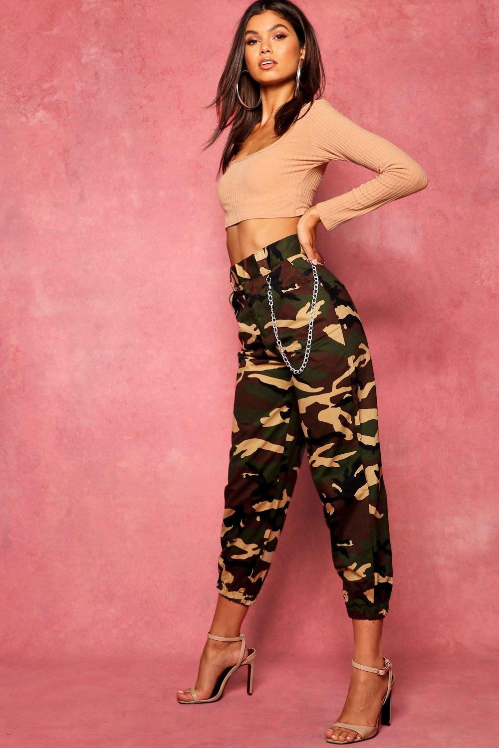 camo cargo pants with chain