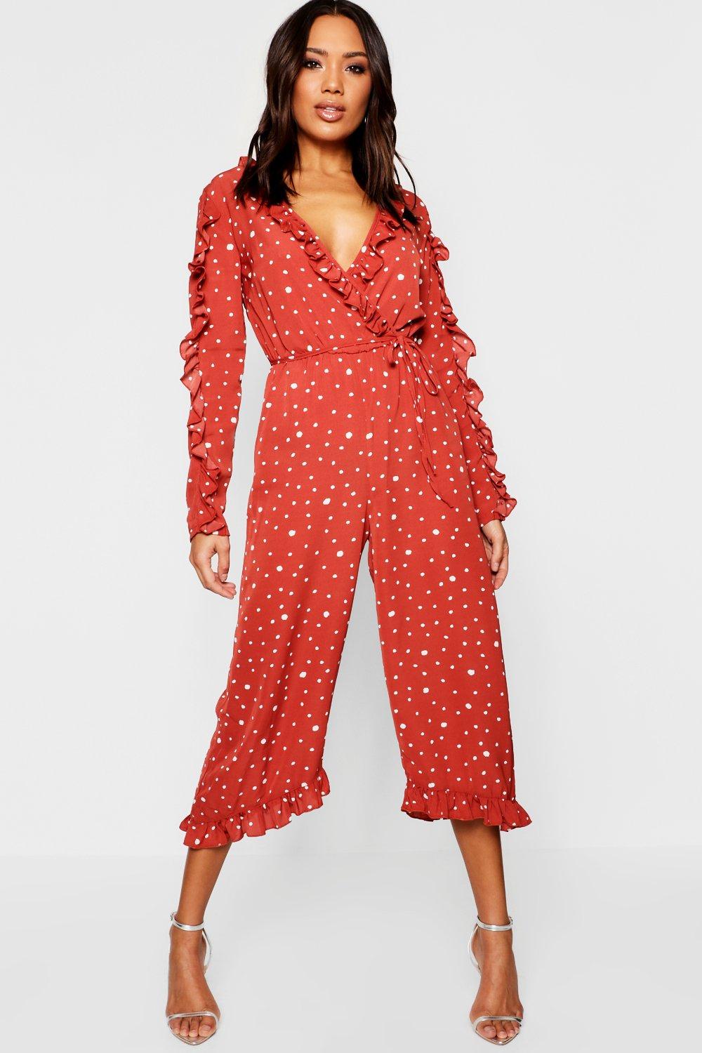 polka dot ruffle jumpsuit