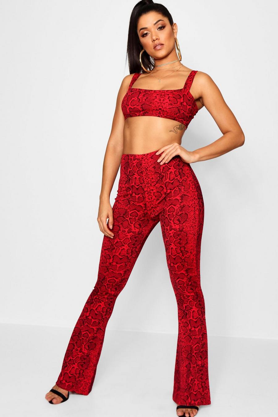 Red Snake Print Flare Trouser image number 1
