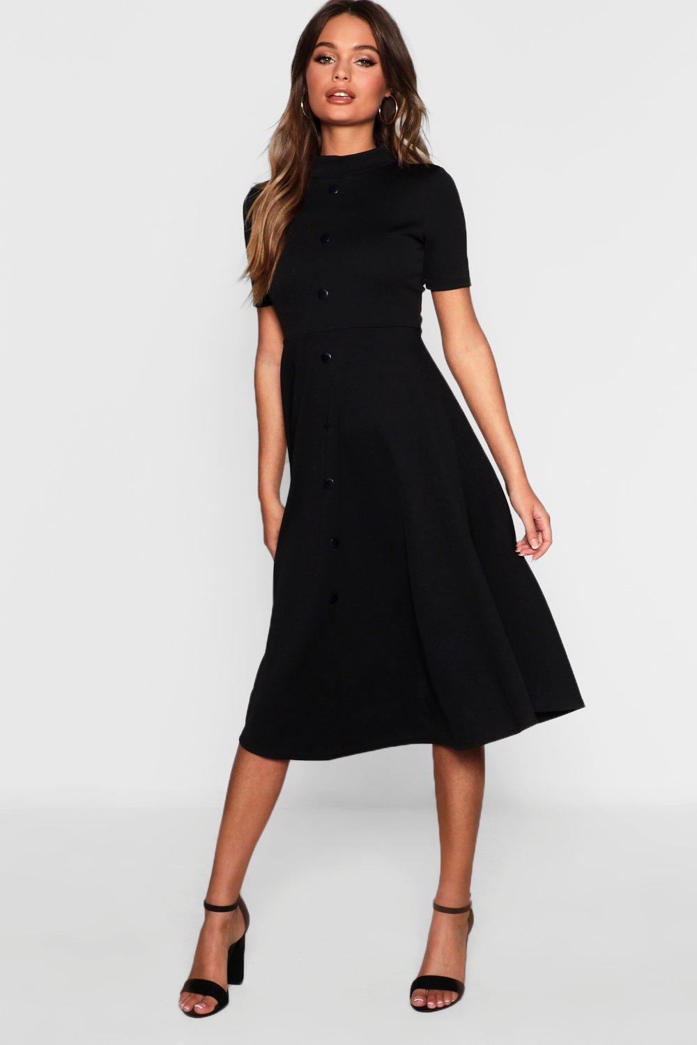 high neck midi skater dress