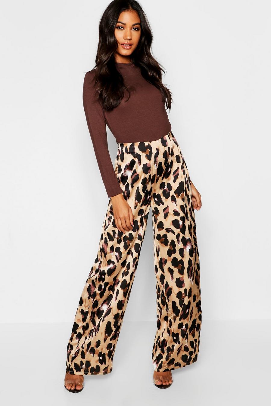 Satin Leopard Print Wide Leg Trouser | boohoo Satin Leopard Print Wide Leg Trouser | boohoo