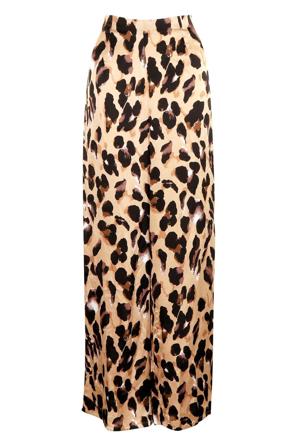 Satin Leopard Print Wide Leg Trouser | boohoo