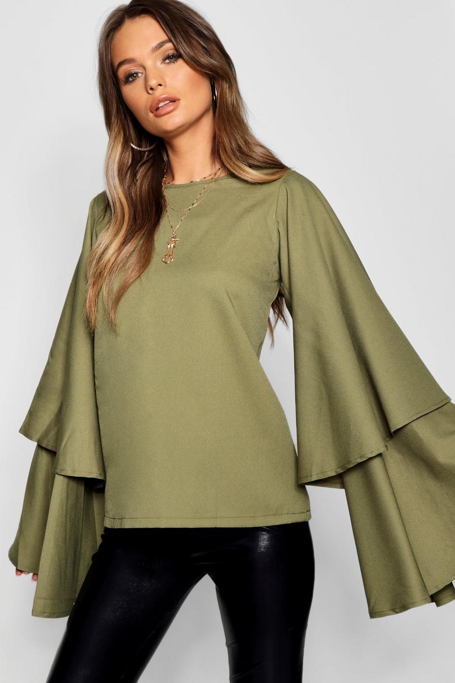 Exaggerated Woven Tiered Sleeve Top image number 1