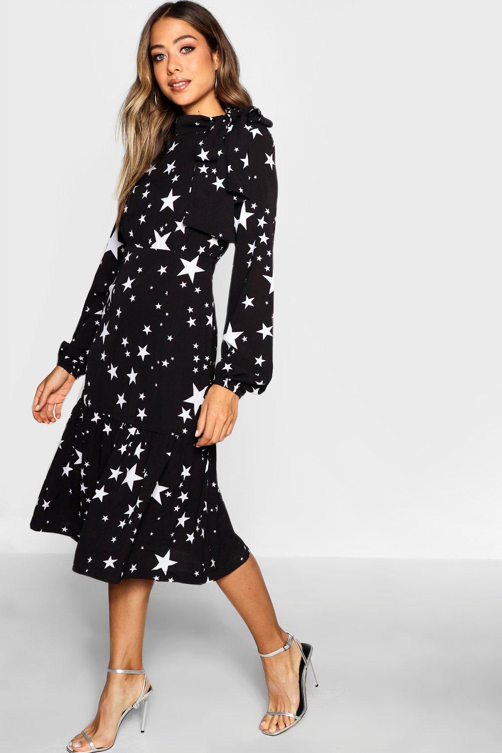 black print midi dress