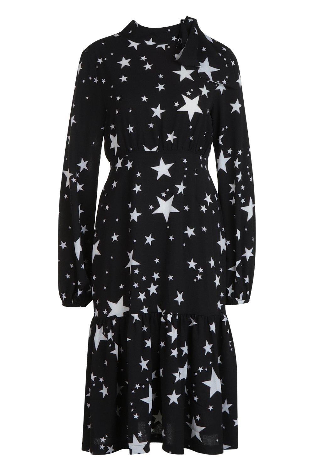 Black and white star print clearance dress