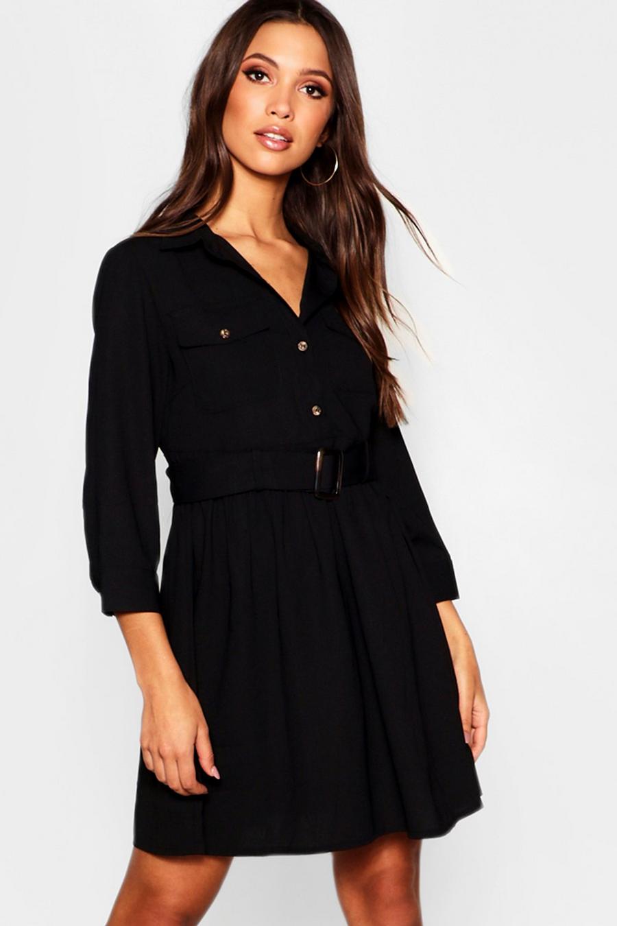 Horn Button Belted Utility Shirt Dress image number 1
