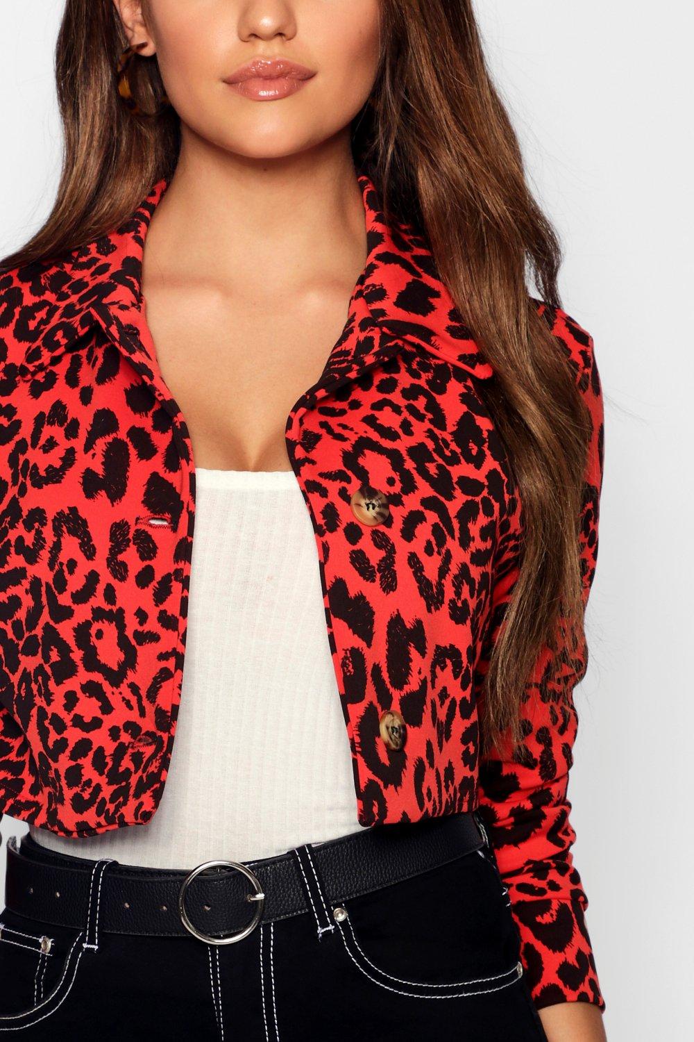 Red leopard hot sale denim jacket