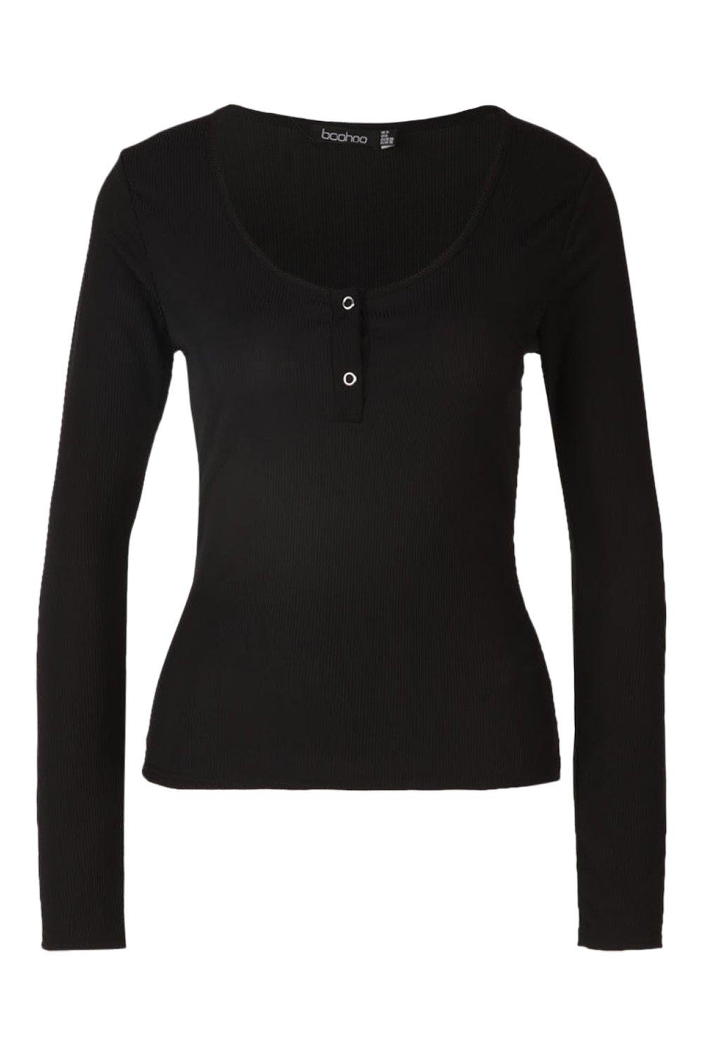 Buy White Ribbed Button Detail Long Sleeve Henley Top from Next