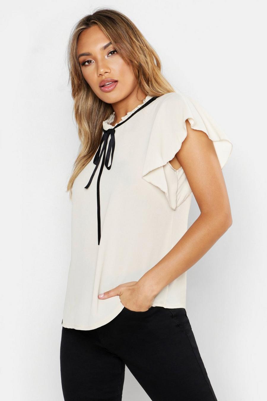 Woven Frill Neck Tie Detail Blouse image number 1