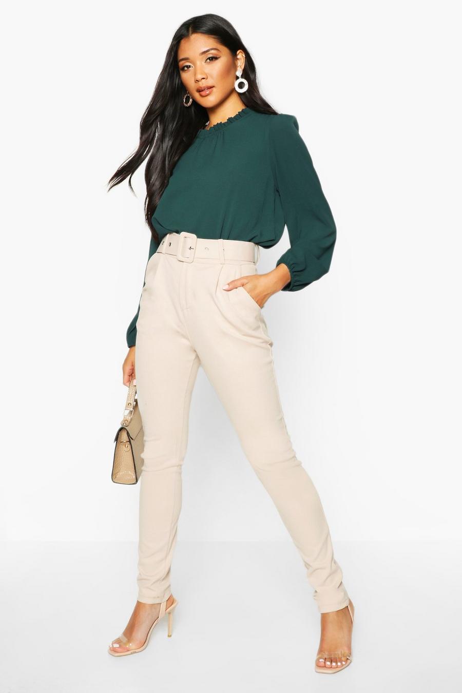 Emerald Frill Neck Long Sleeve Woven Blouse image number 1