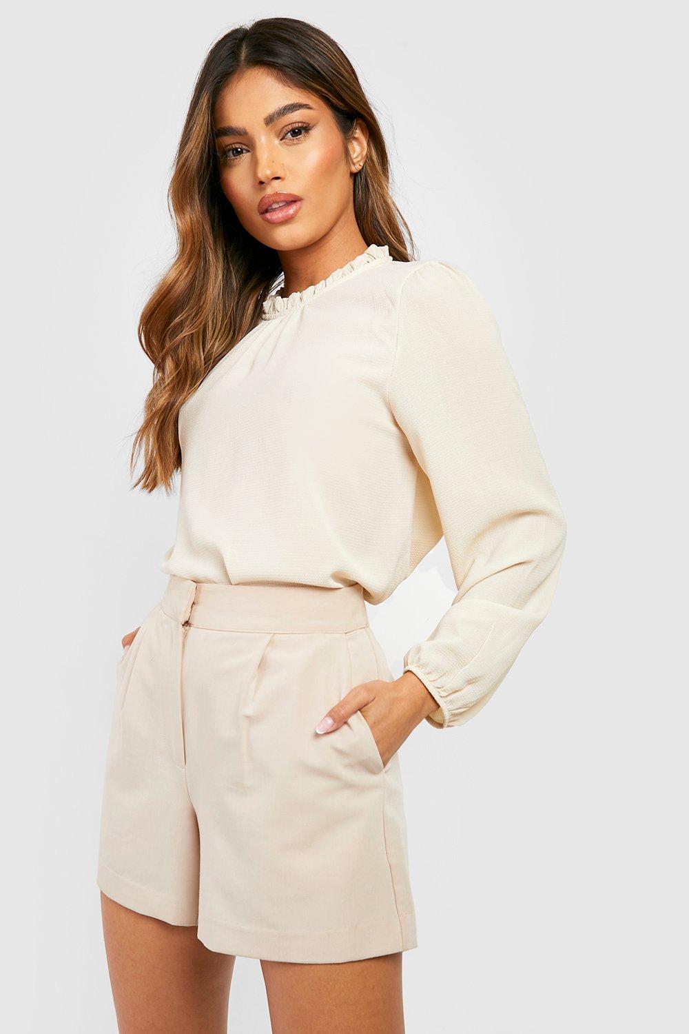 Frill Neck Long Sleeve Woven Blouse | boohoo