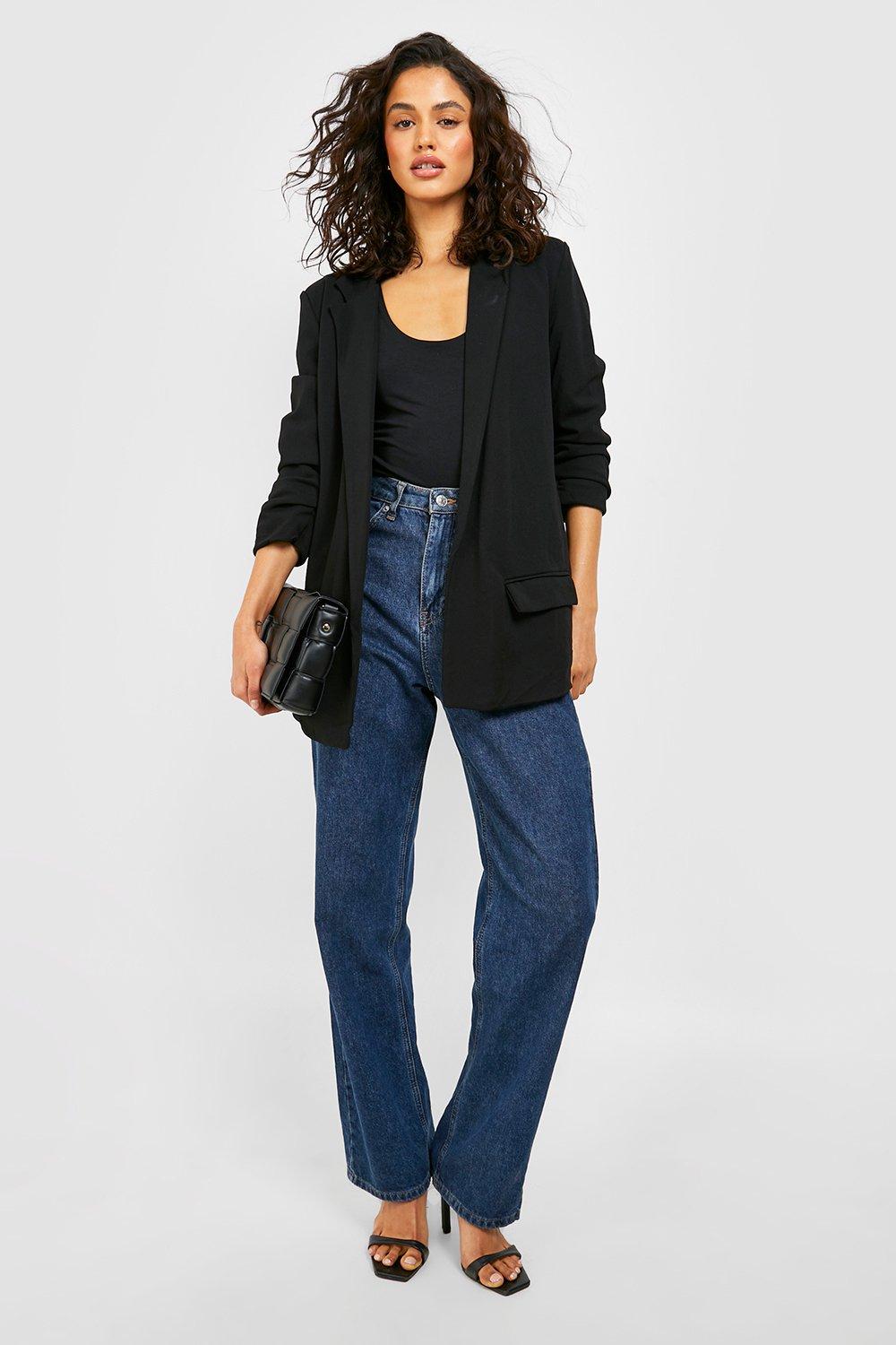 Black blazer shop ruched sleeves