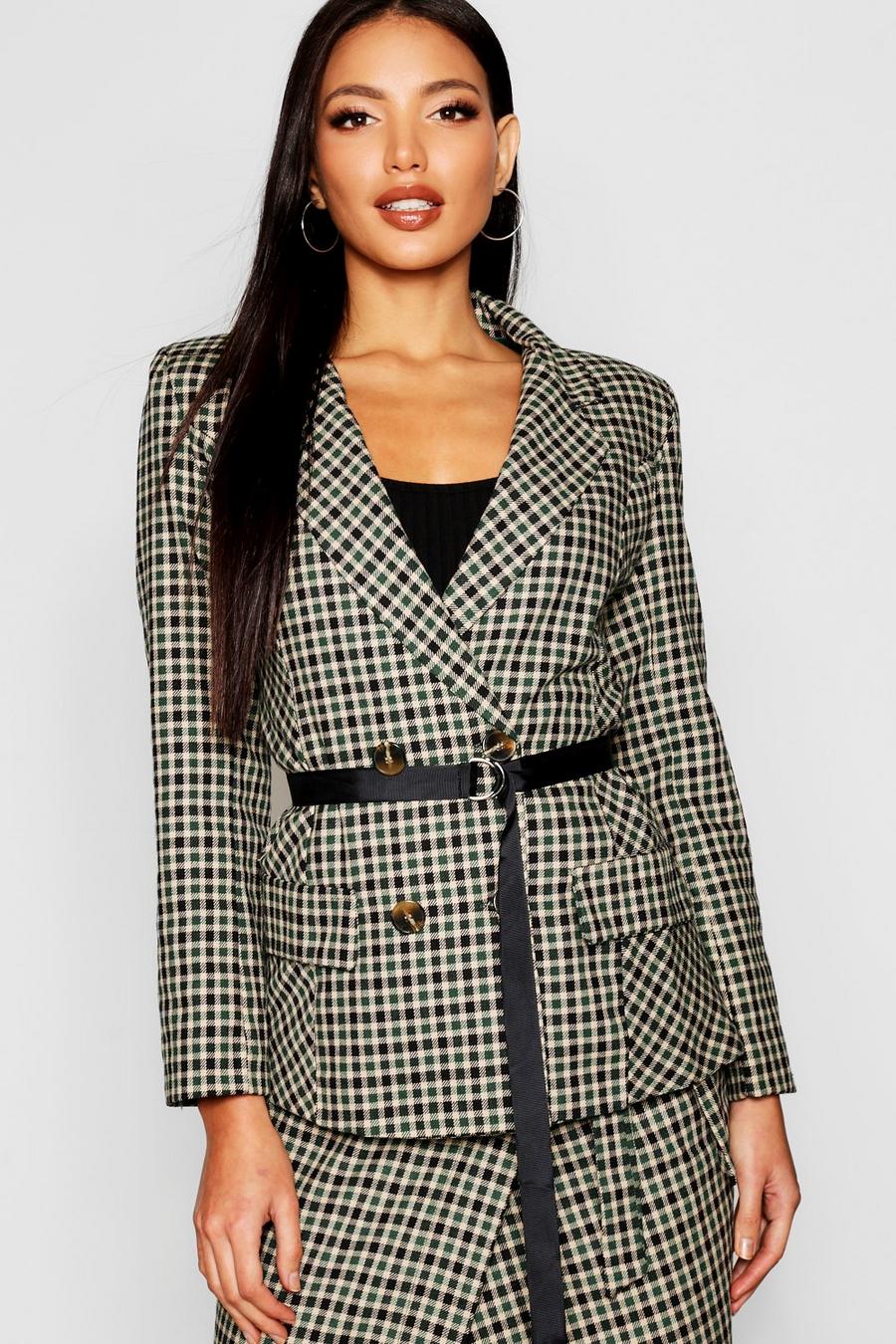 Woven Mini Check Belted Blazer image number 1