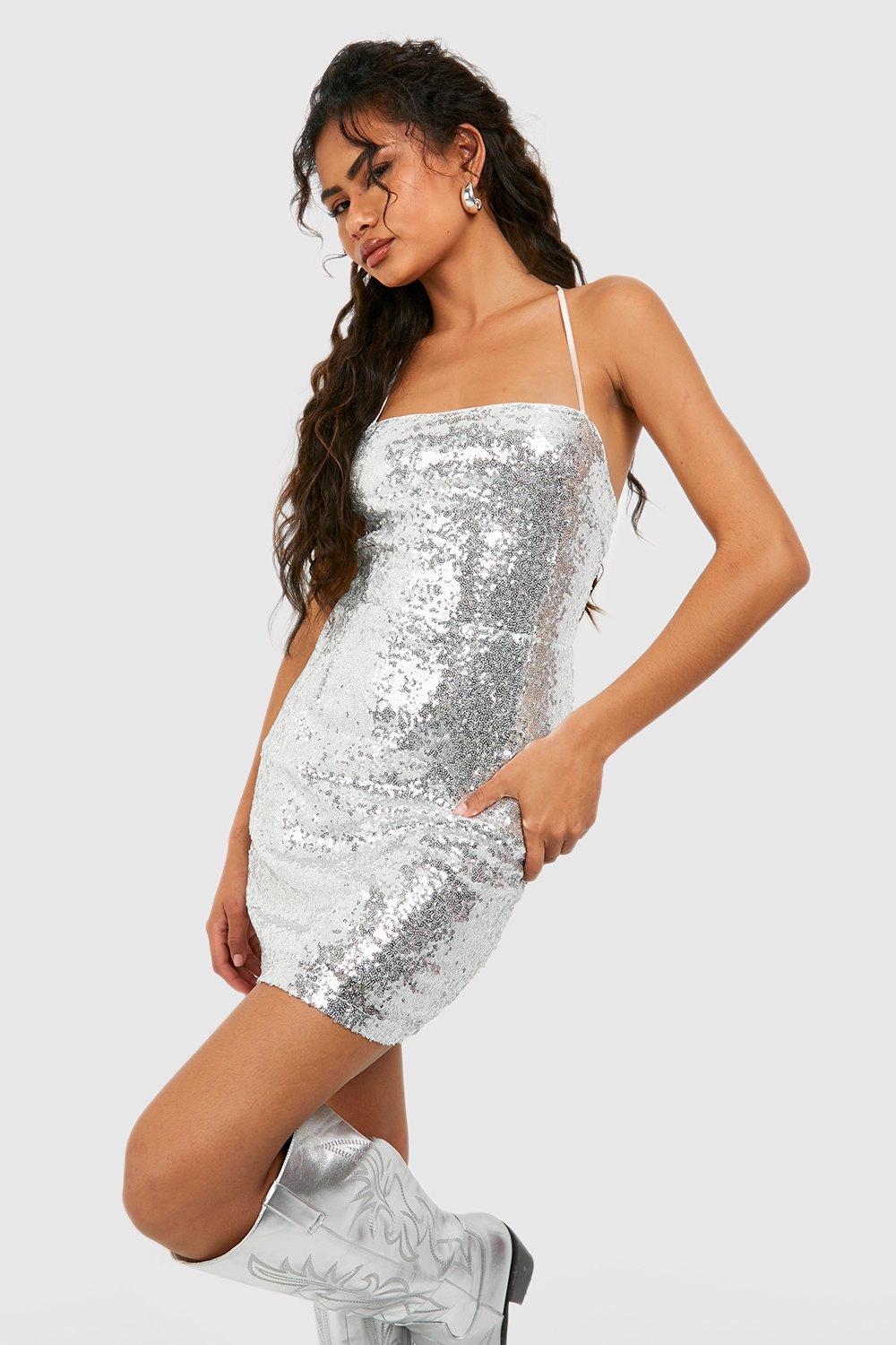 Shiny sequins open back bodycon clearance dress