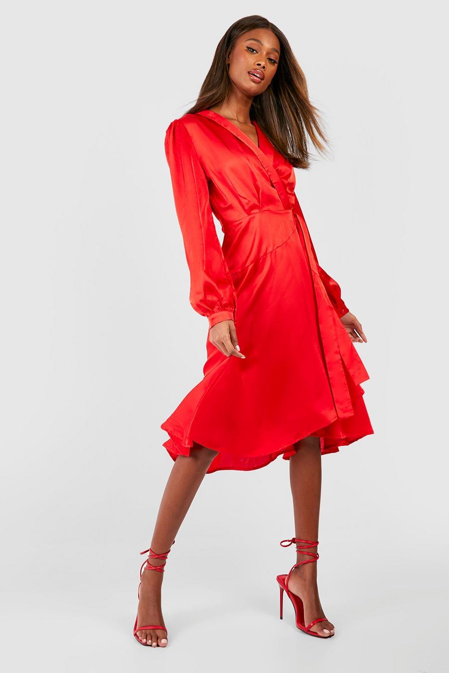 Red Florence Satin Cowl Neck Bodycon Dress