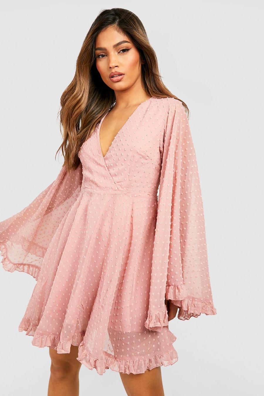 Robe patineuse à manches flare, Blush rose