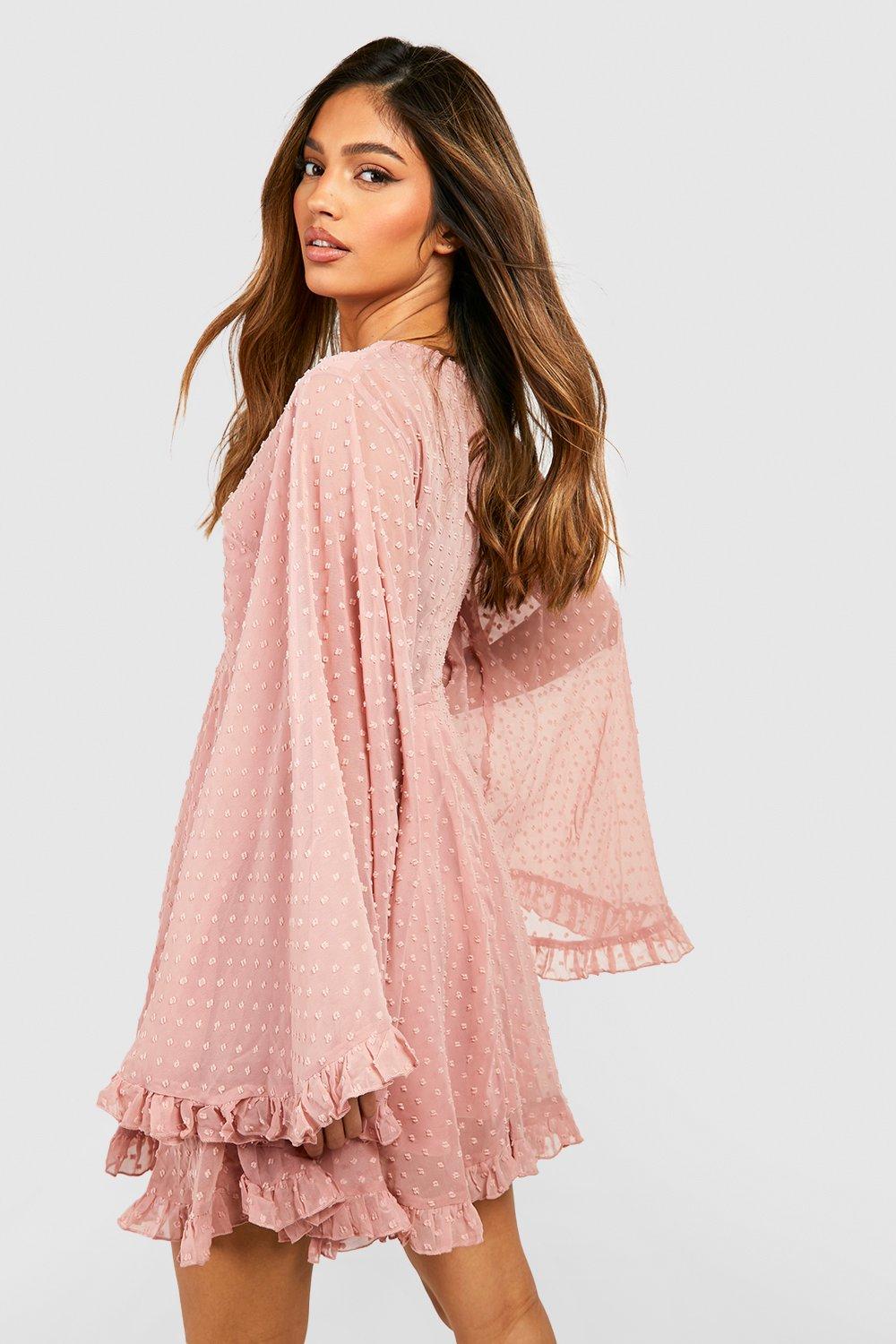 dobby chiffon wide sleeve skater dress