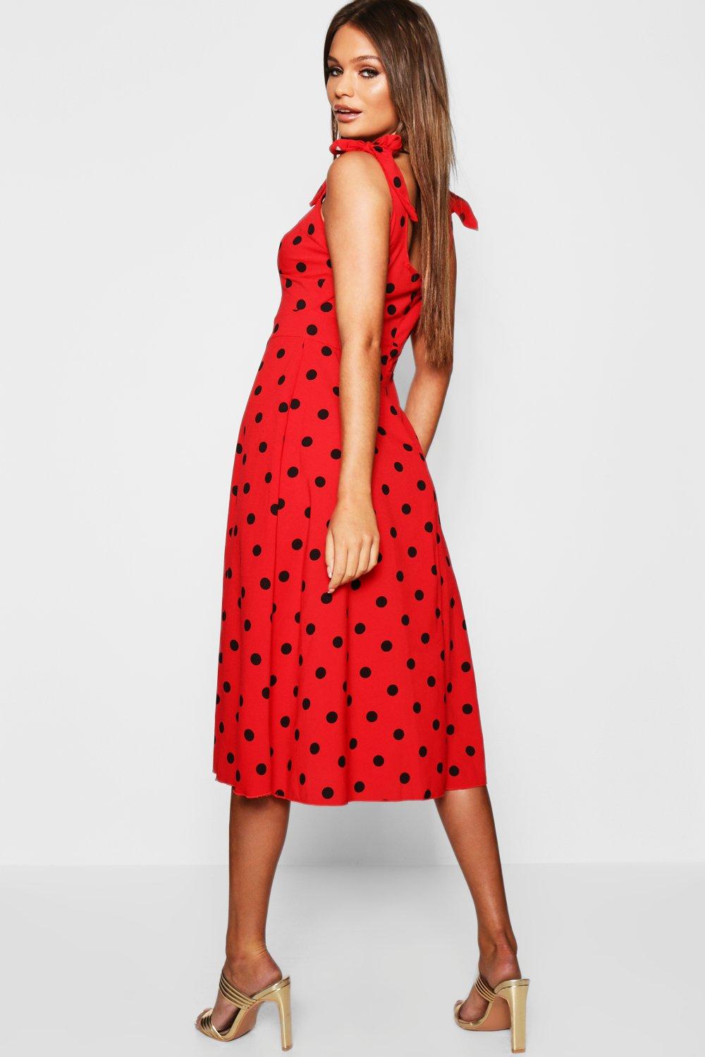Polka Dot Square Neck Midi Skater Dress