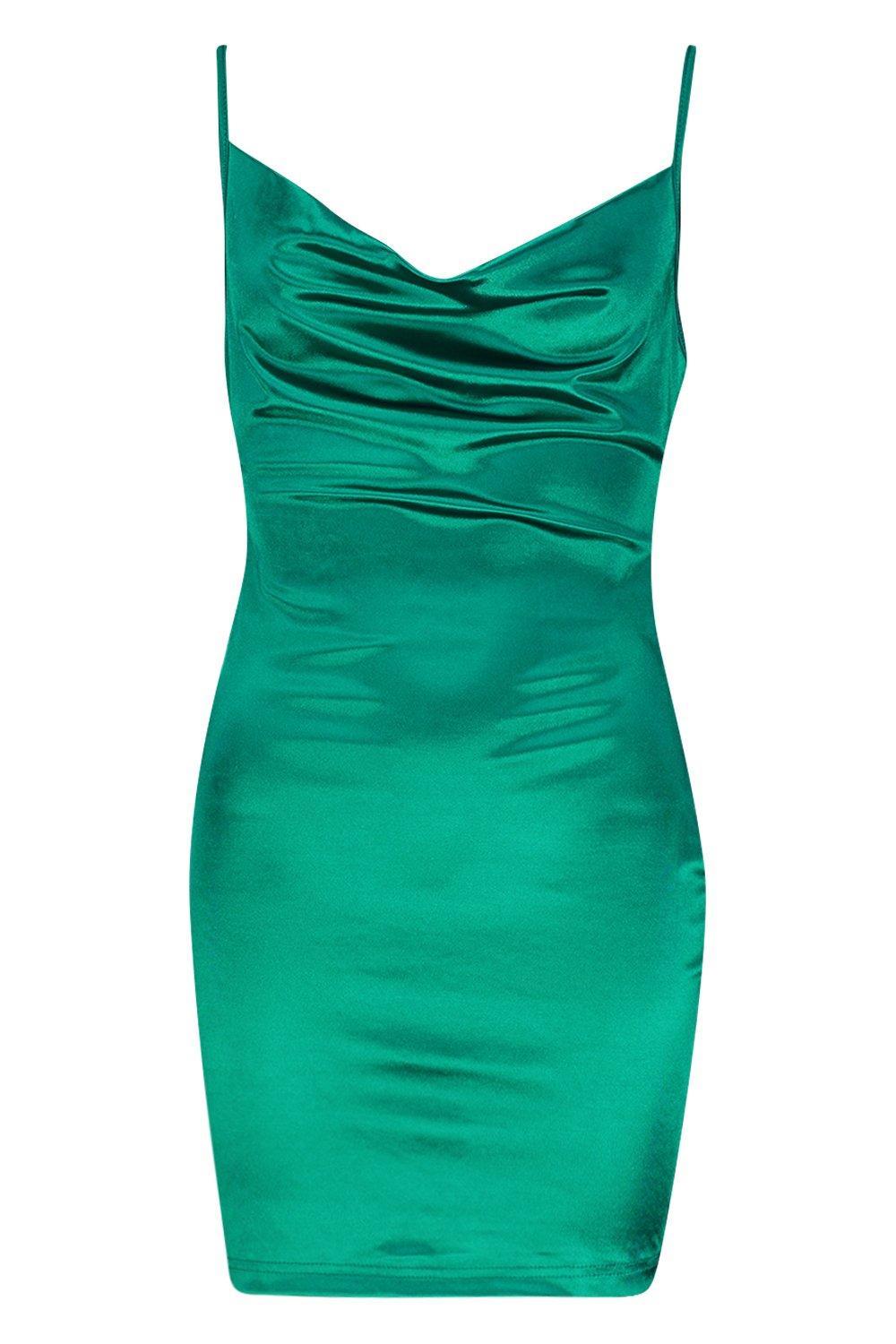 satin cowl front bodycon dress