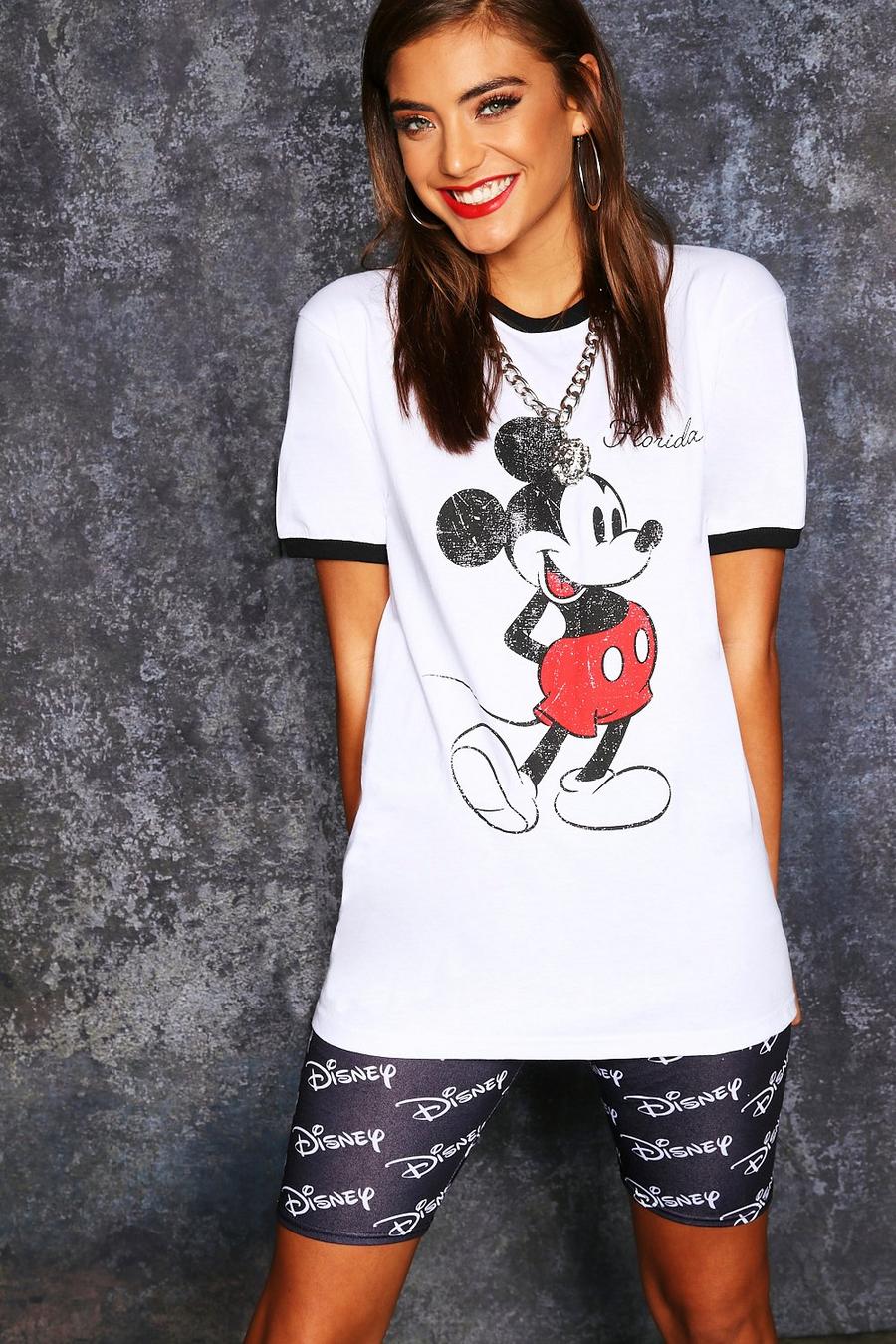 T-shirt con bordature e stampa originale Disney di Topolino, Bianco image number 1