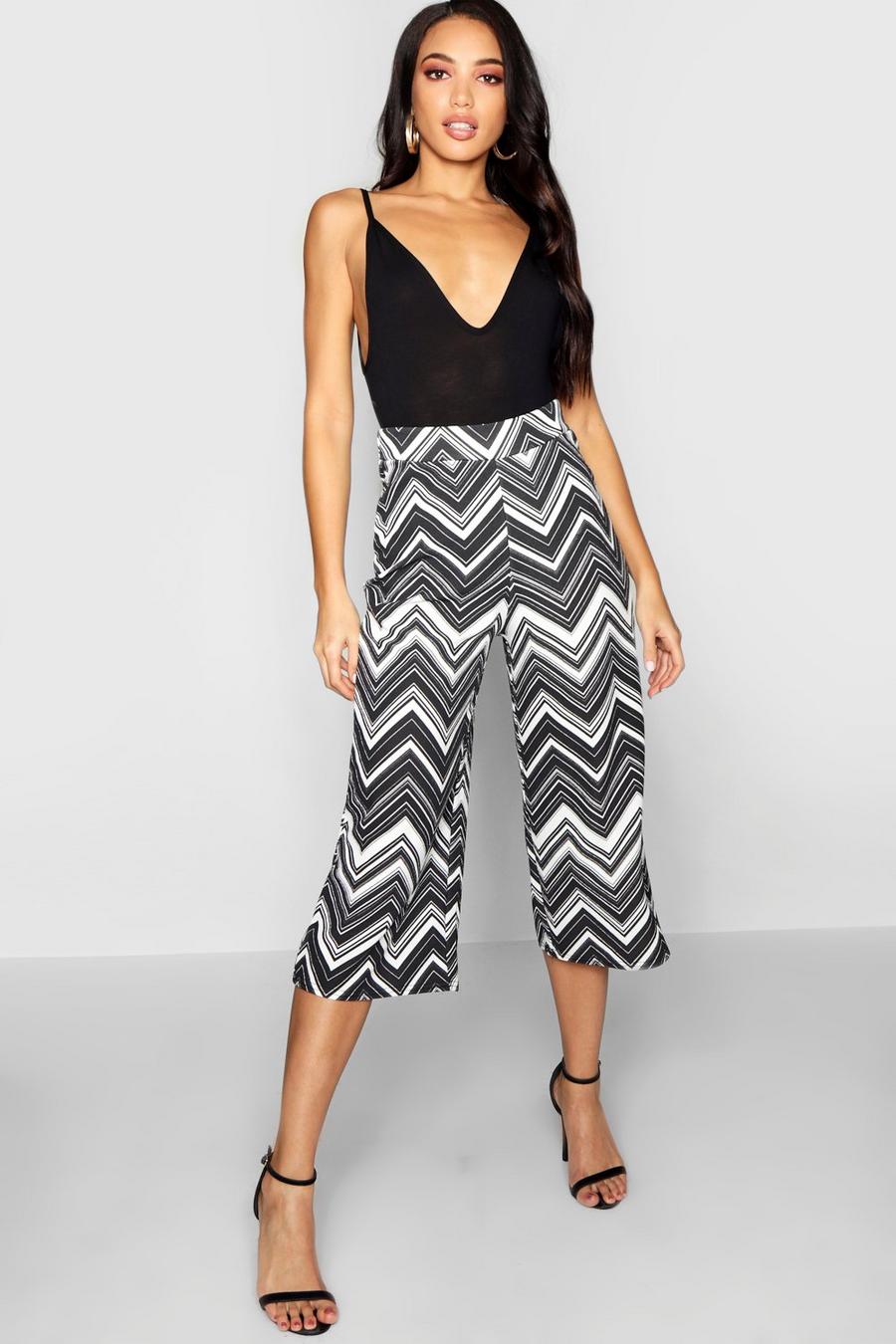 Chevron Print Wide Leg Culotte image number 1