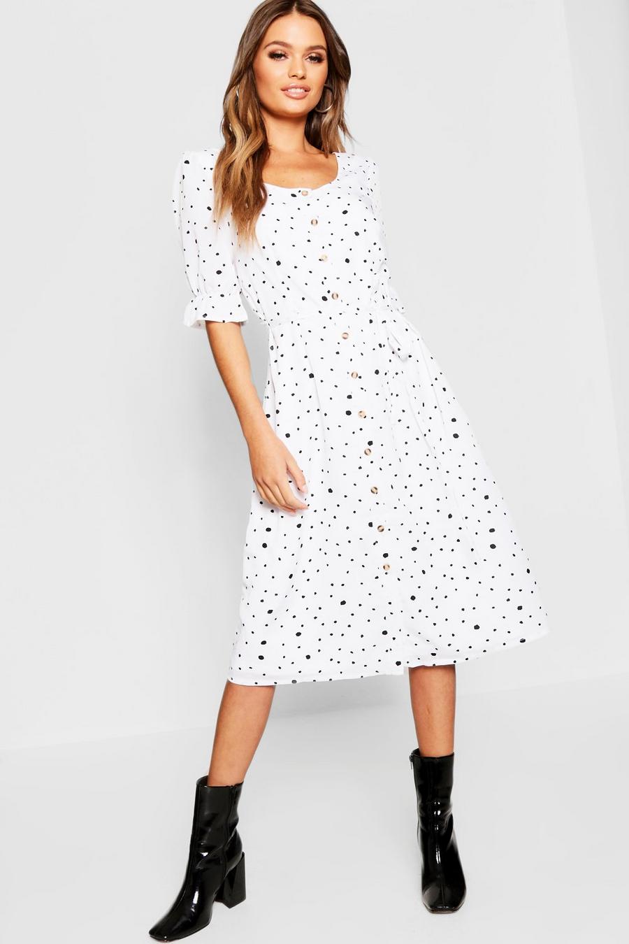 Dalmatian Polka Dot Button Through Midi Dress image number 1