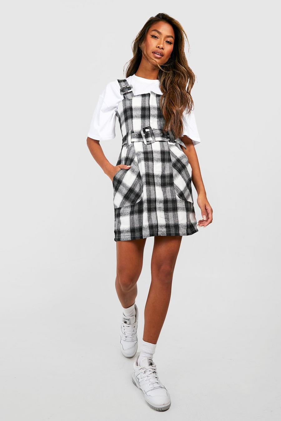 Black Checked Buckle Detail Pinafore Dress image number 1