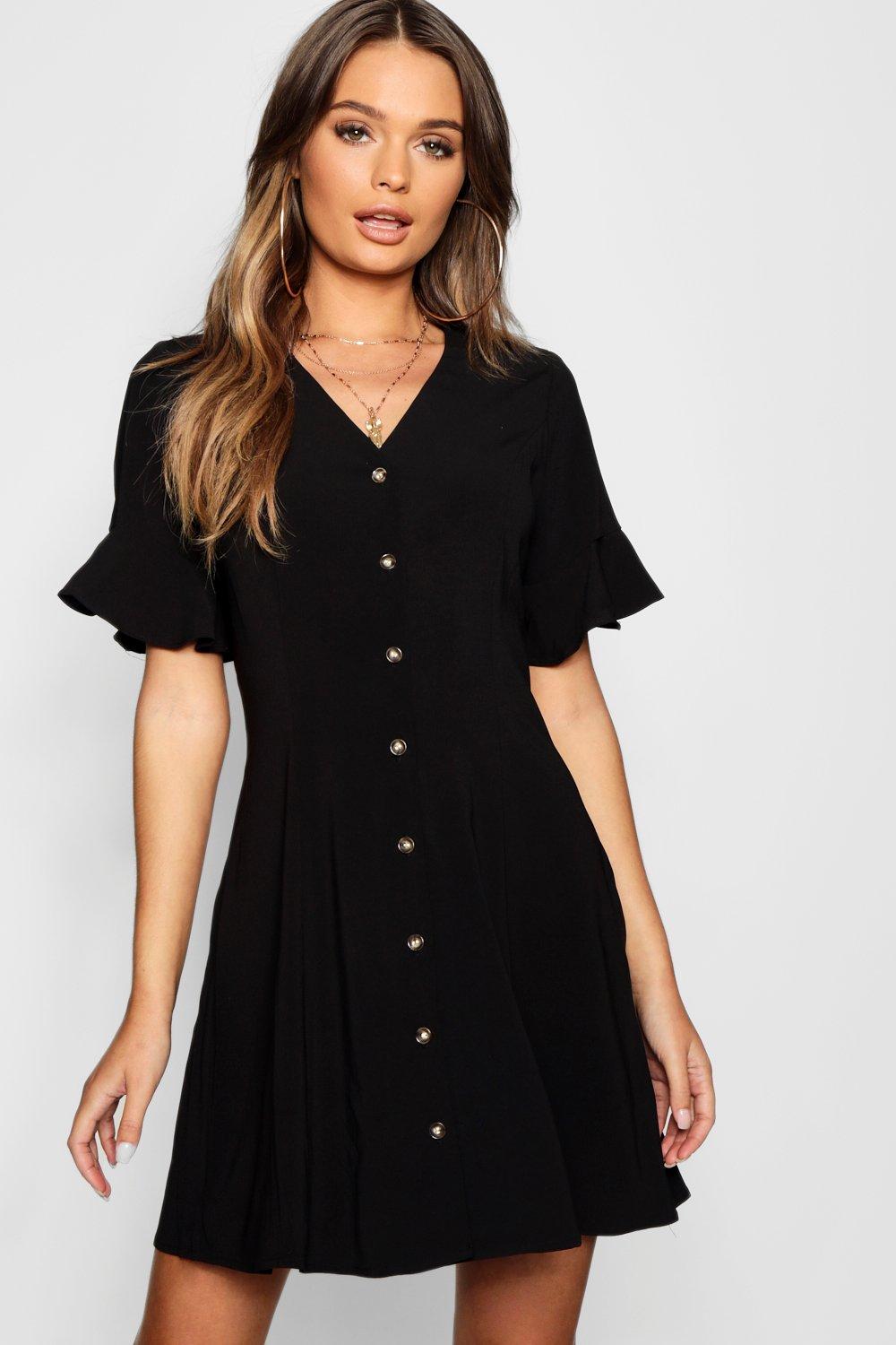 button through shift dress