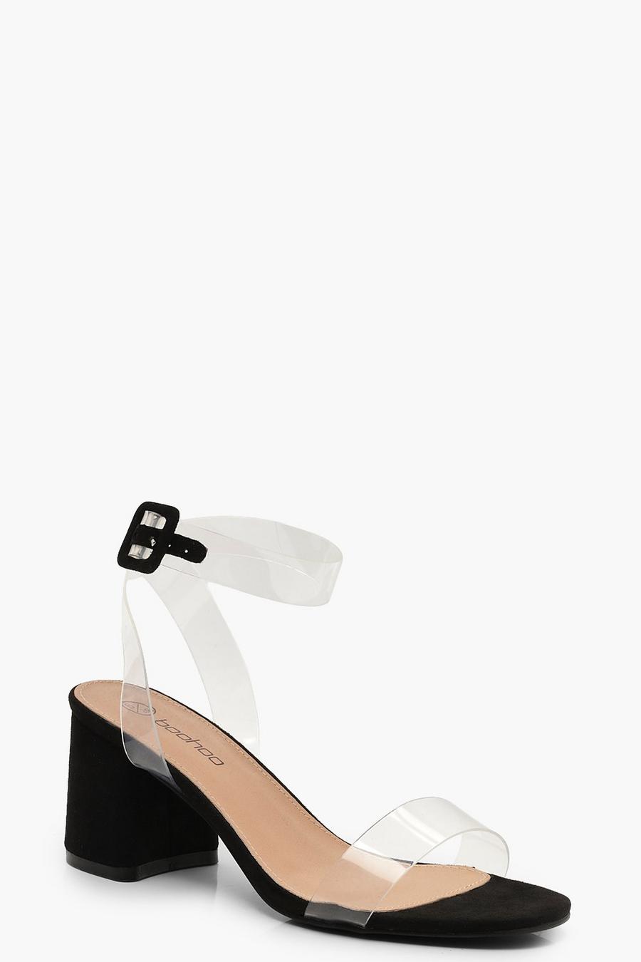 Black Extra Wide Width Clear Strap 2 Part Heels image number 1