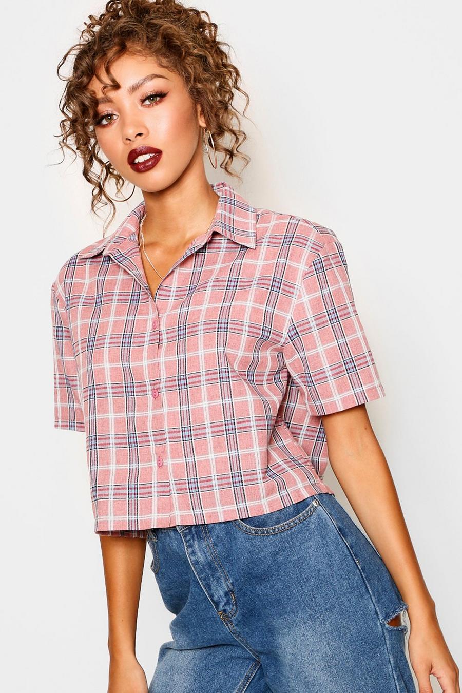 Pink Cropped Check Shirt image number 1
