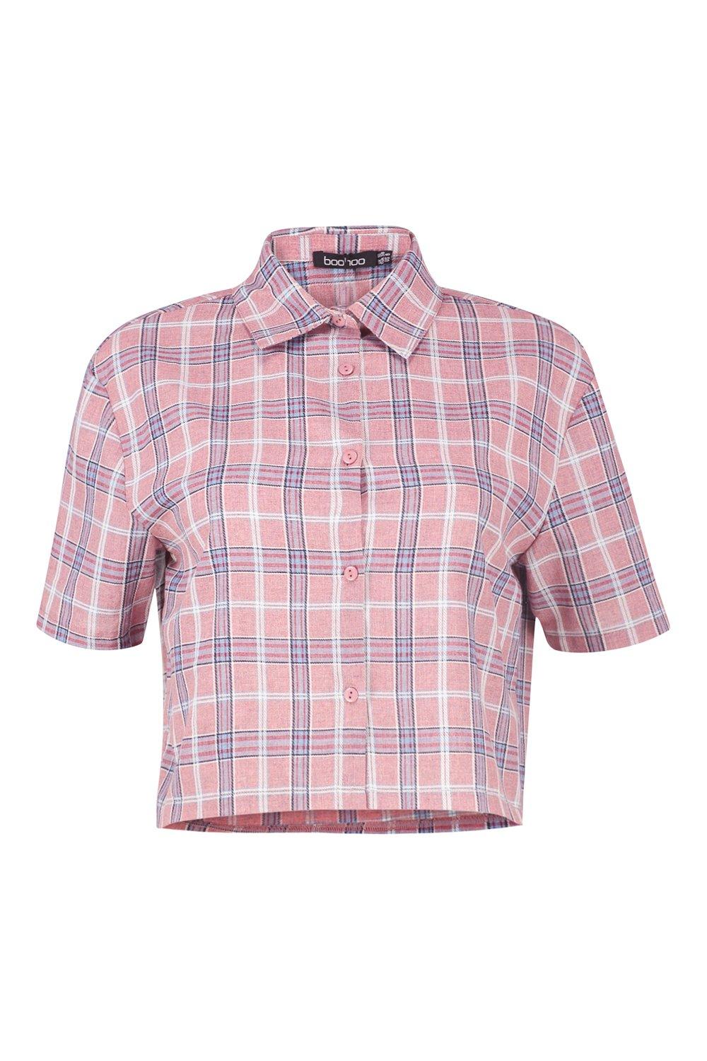 トップス Belvet Cropped checkered shirt pink Cropped checkered shirt – BELVET