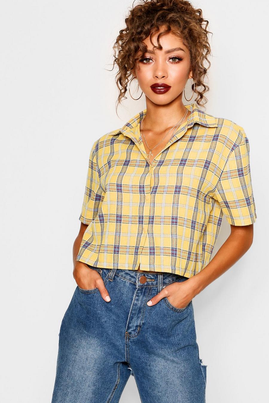 Yellow Cropped Check Shirt image number 1
