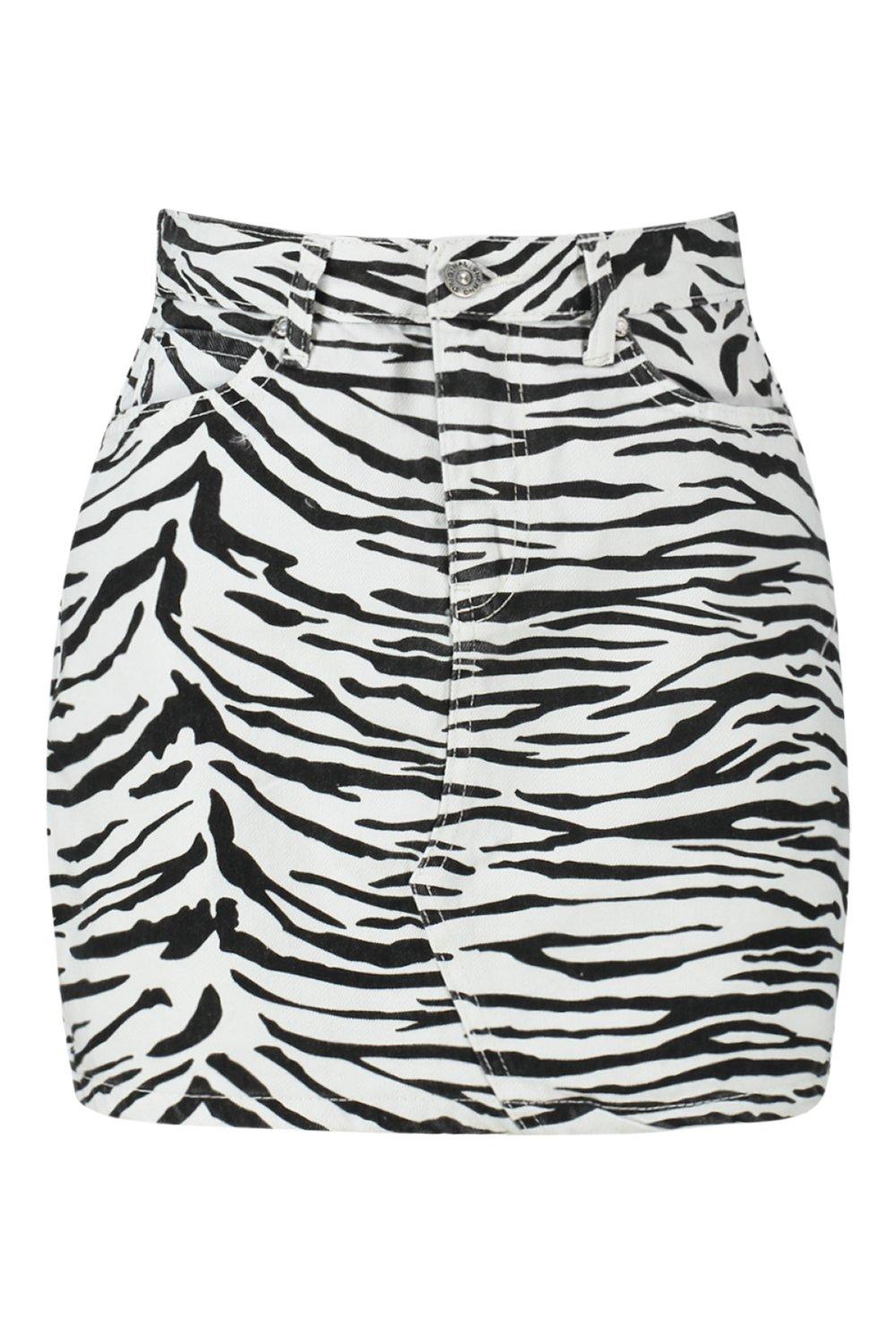 zebra print denim skirt