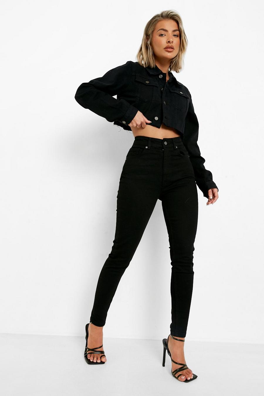 Black Butt shaper skinny jeans med hög midja image number 1