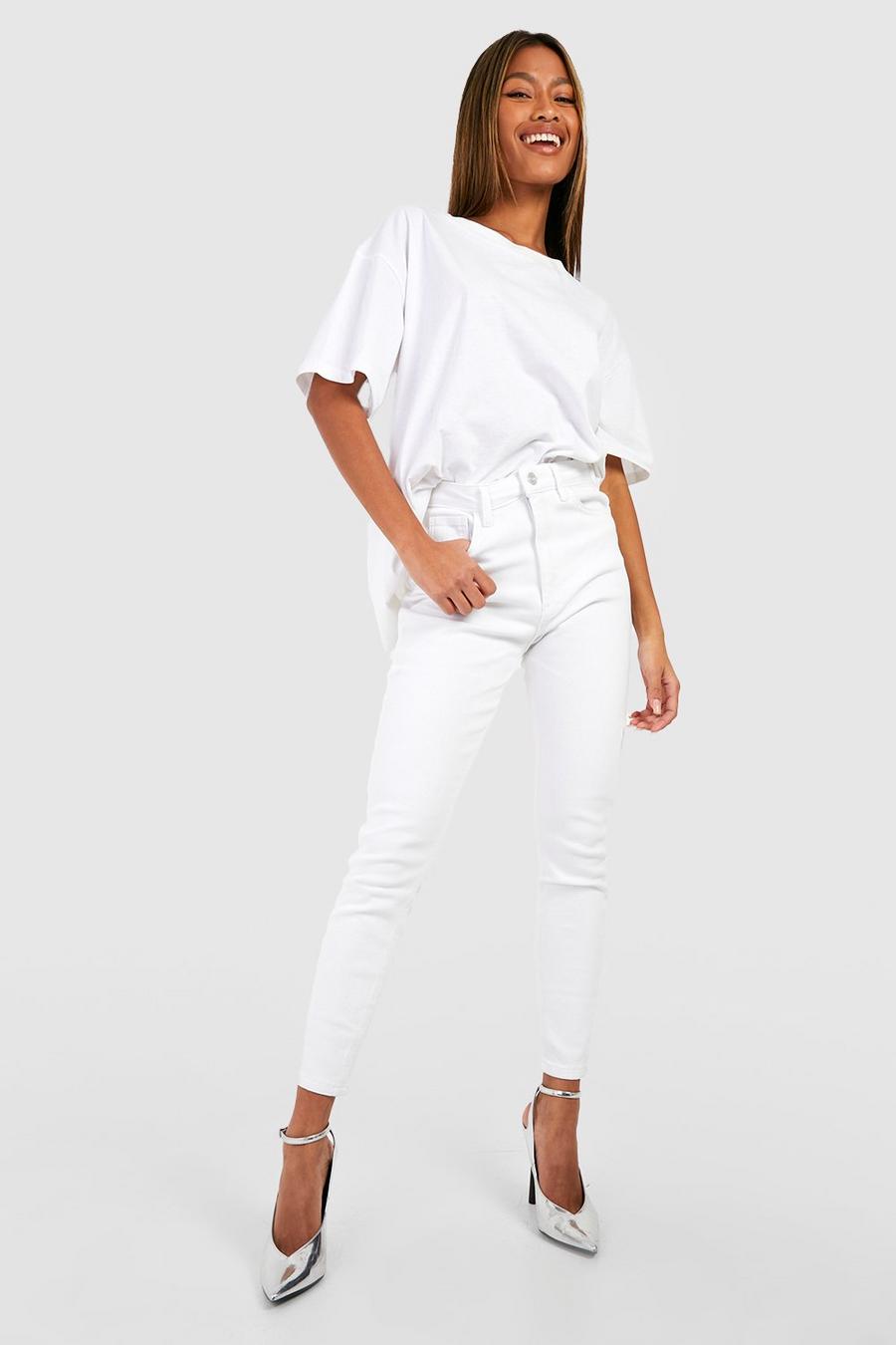 Mittelhohe Butt-Shaper Skinny Jeans, White blanc