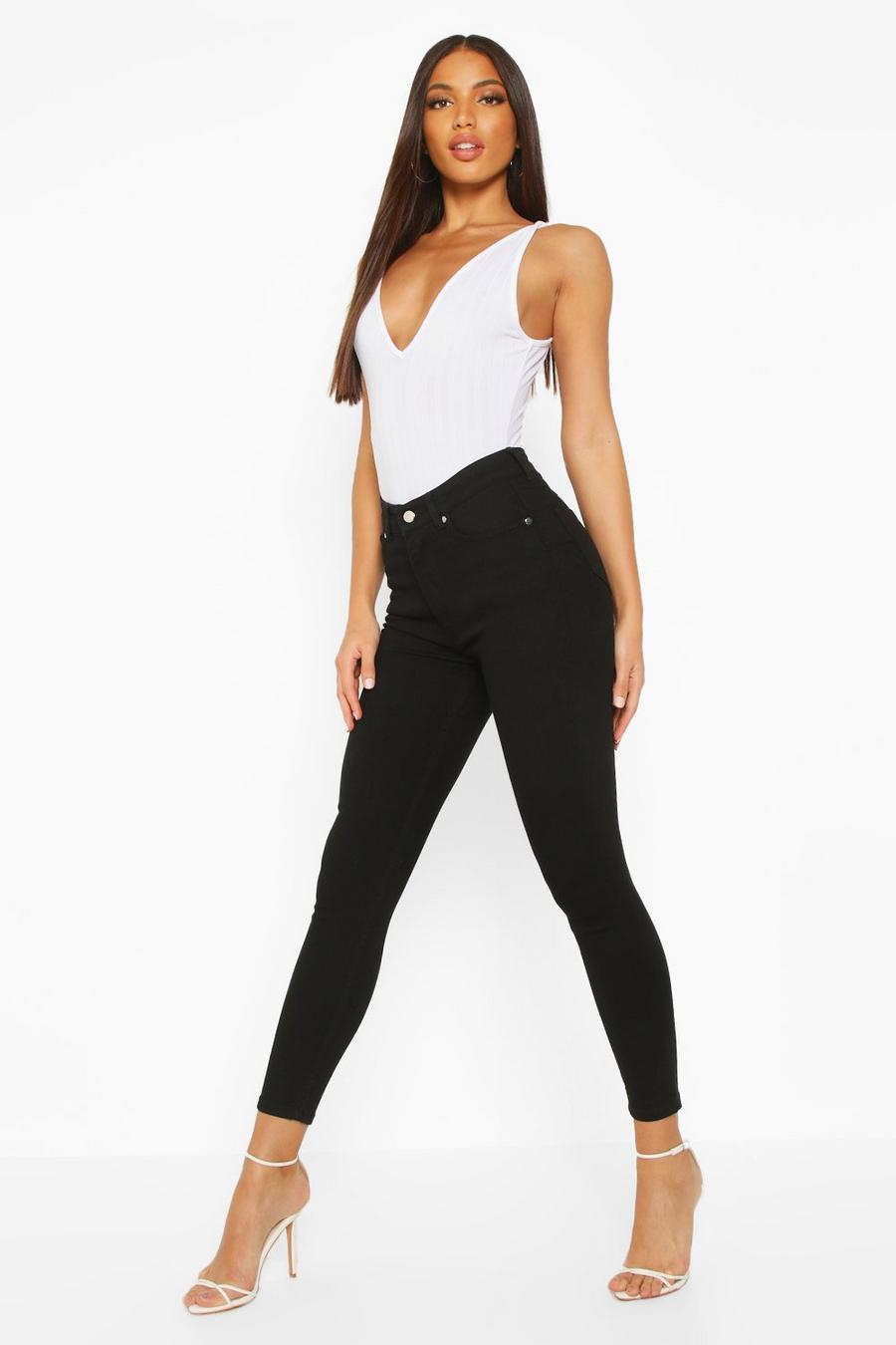 Black svart Butt shaper skinny jeans med mellanhög midja image number 1