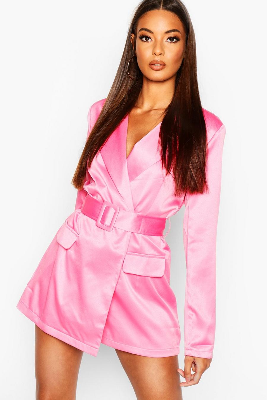 Pink Satin Belted Blazer Playsuit image number 1