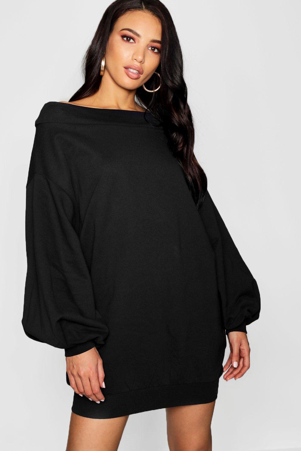 Oversize Sweatshirt Kleid Mit Ballonarmeln Und U Boot Ausschnitt Boohoo