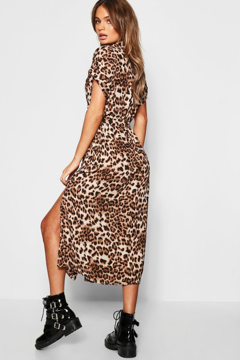 animal print shirt midi dress