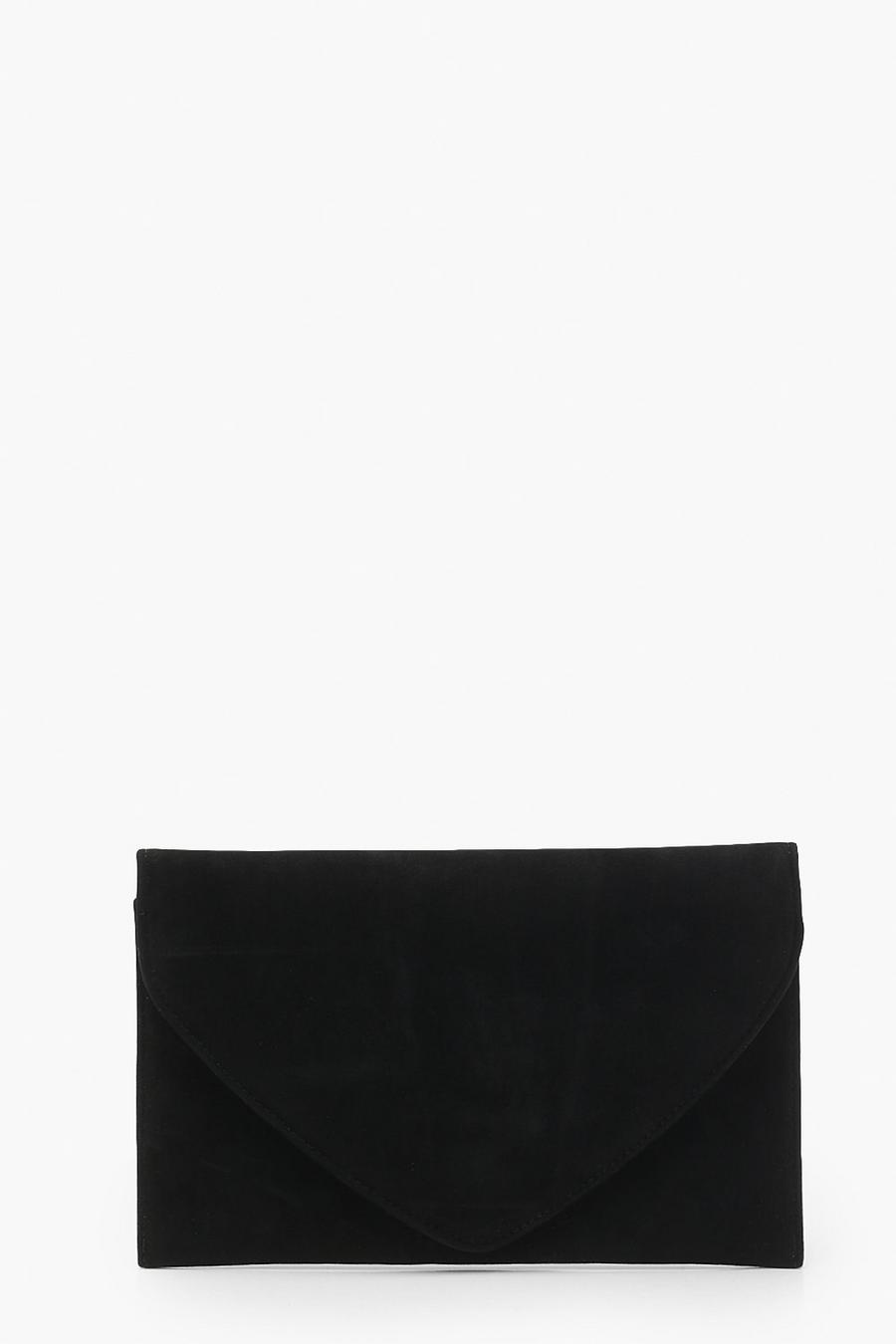 Black svart Suedette Envelope Clutch Bag
