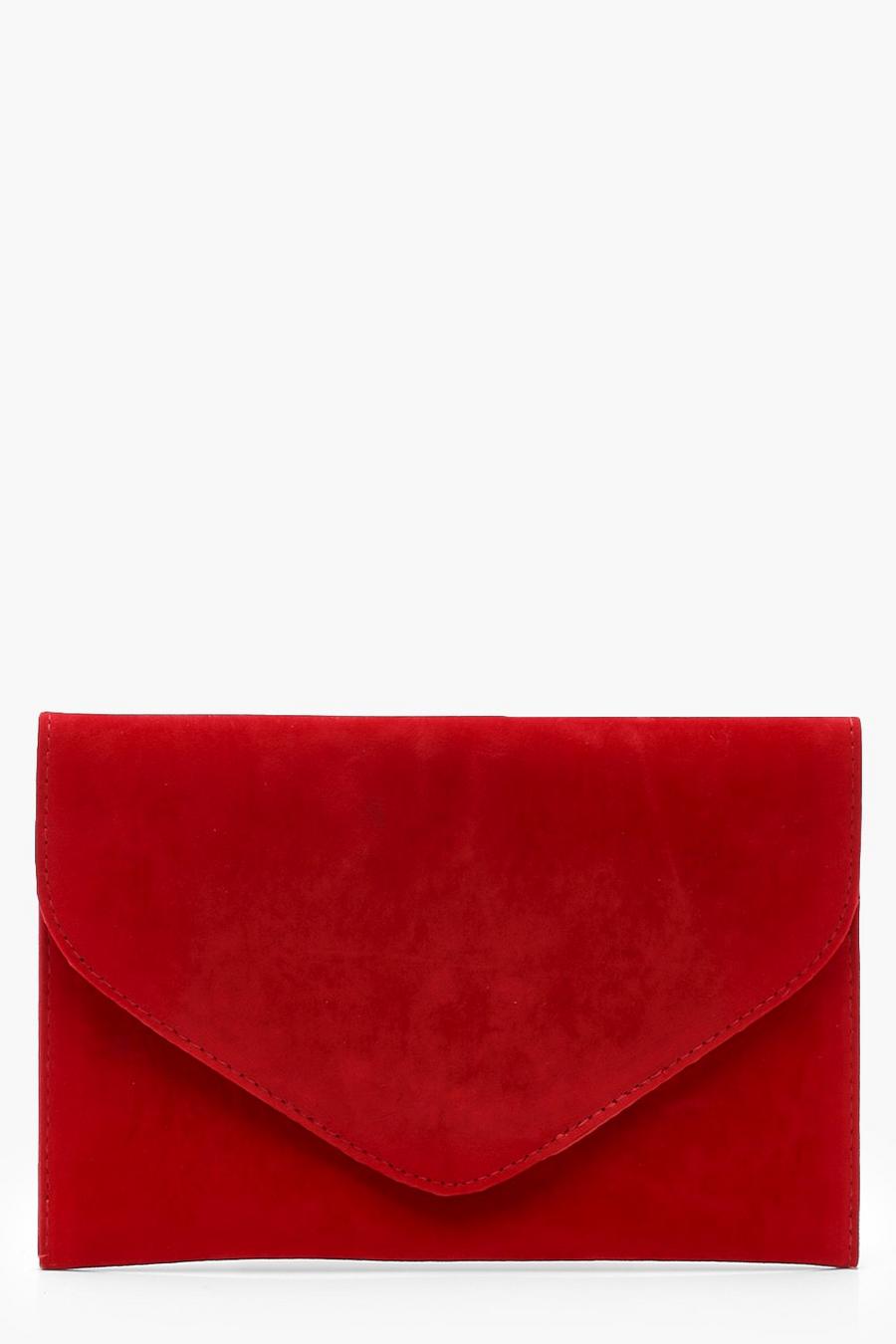 Red rojo Suedette Envelope Clutch Bag