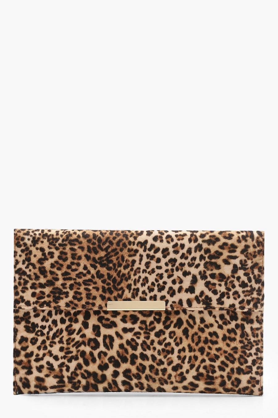 Clutch-Tasche mit Leopardenprint, Naturfarben beige