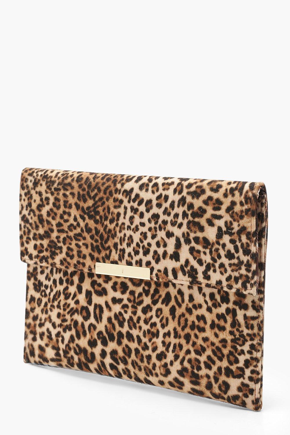 Leopard Envelope Clutch Bag | Boohoo UK