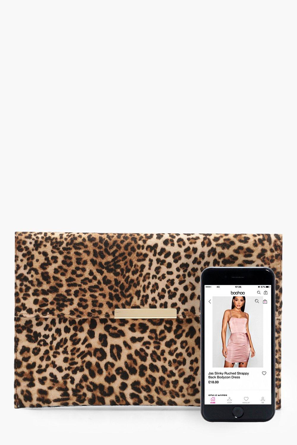 Leopard Envelope Clutch Bag | Boohoo UK